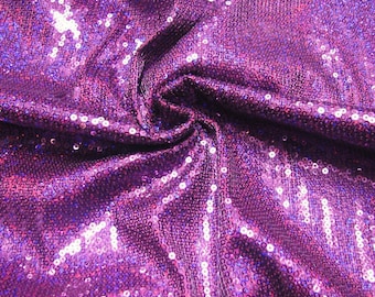 Purple  52" Wide 3mm Micro Mini Holographic Sequins on Stretch Polyester Spandex Fabric by The Yard