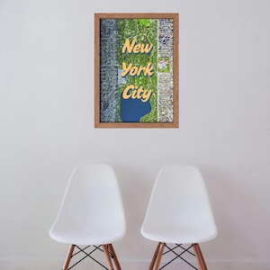 Arte mural aéreo imprimible de la ciudad de Nueva York: descarga digital del horizonte de Central Park, Nueva York. Decoración urbana moderna para el hogar o la oficina.