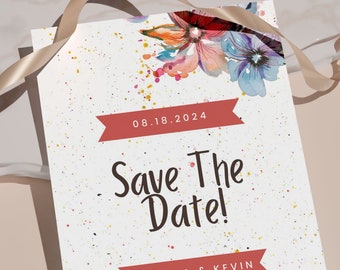 Artistic Watercolor Save the Date, Vibrant Floral Wedding Invite, Playful Customizable Wedding Card, Joyful Wedding Invite, Unique Wed Card