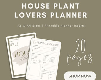 Planejador de Plantas Imprimível A5 A4 | Rastreador de Cuidados com Plantas de Interior, Cronograma de Rega e Diário de Jardinagem