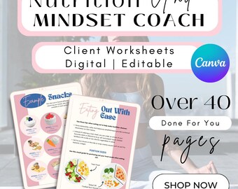 Bearbeitbare Canva Ernährungscoach Vorlagen | 40+ Seiten Business Pack für Mindset & Gesundheits-Coaches | Herausforderung Arbeitsbuch | Blei Magnet