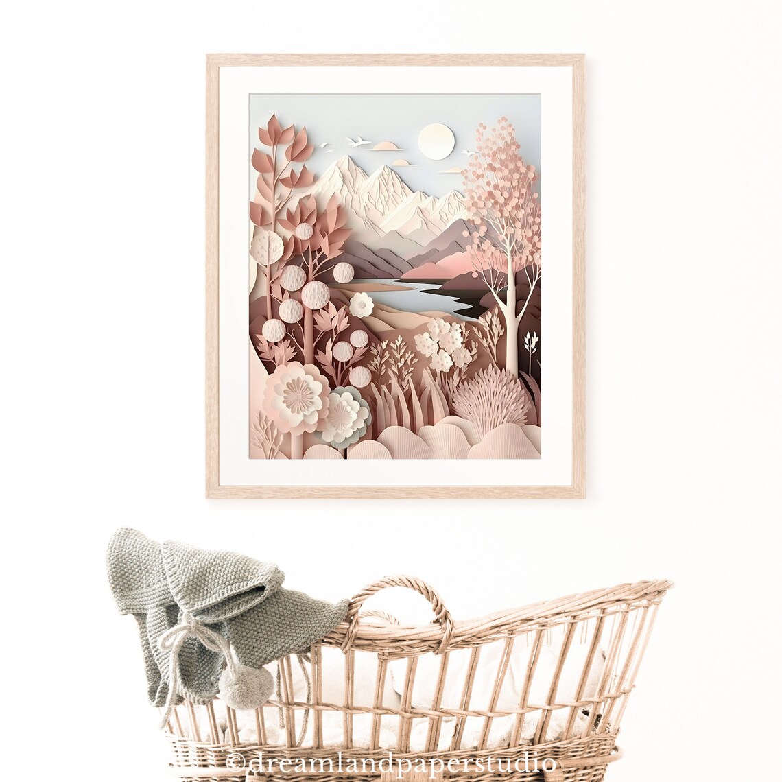 Blush Pink Mountains Nursery Decor, Wildflowers, Neutral Nordic Color