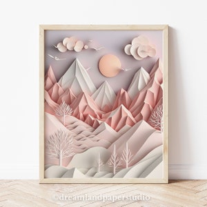 Pink Snowcap Mountains, Winter Wonderland Nursery Decor, Light Nordic Color Wall Art, VISUAL DEVELOPMENT, Cute Design, Printable Wall Art