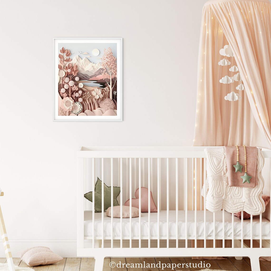 Blush Pink Mountains Nursery Decor, Wildflowers, Neutral Nordic Color