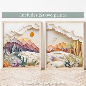 Desert Landscape Wall Art, Set van 2 Prints, Boho Nursery Decor, Neutrale Kleur Wall Art, VISUELE ONTWIKKELING, Leuke Designs, Printable Wall Art
