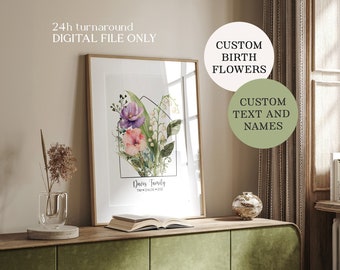 Gepersonaliseerde bloemboeketkunst familiegeboorte (digitale download)