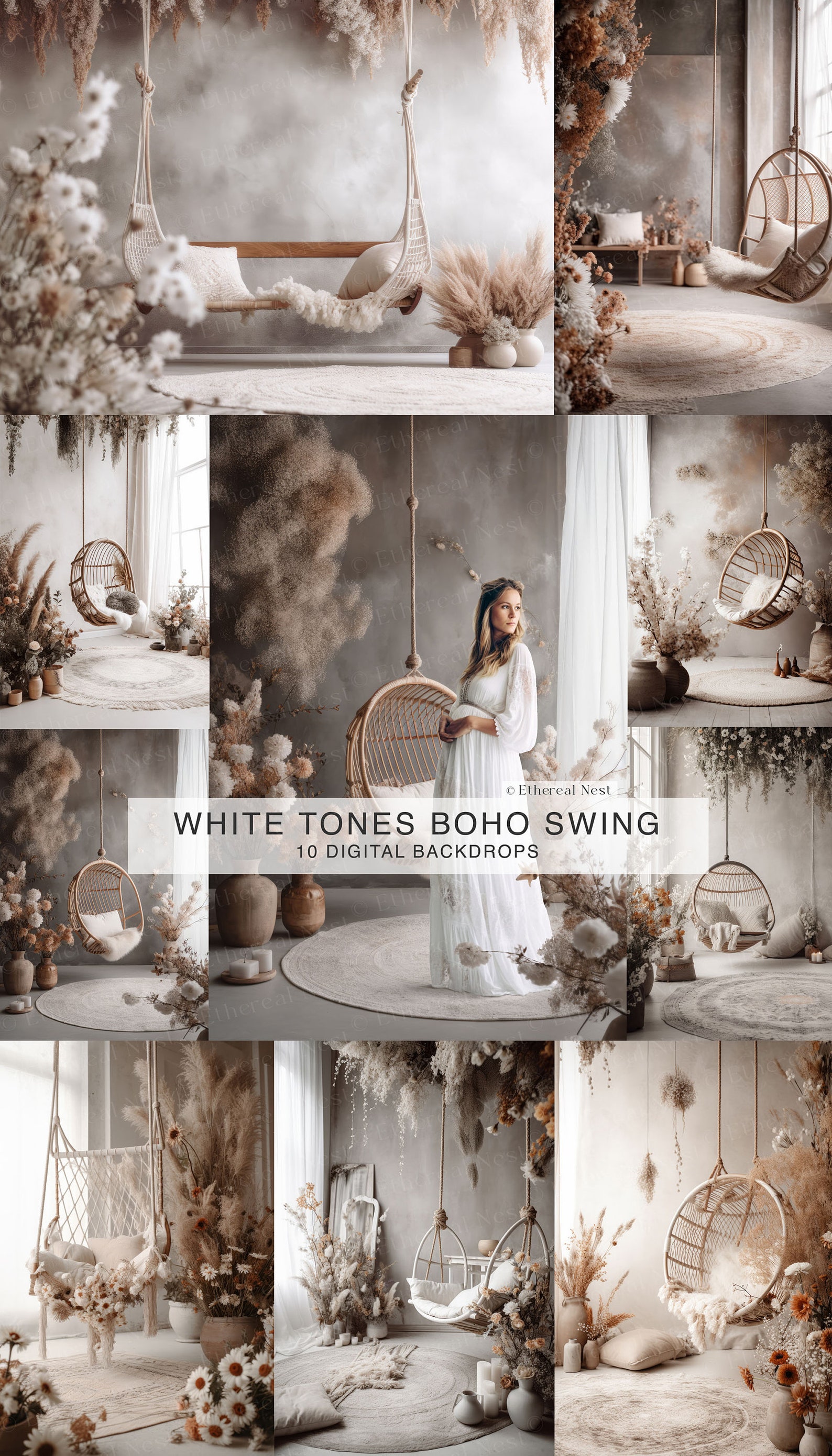 10 Digital Backdrops Boho Floral Swing Boho Maternity Floral - Etsy