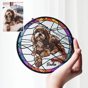 Custom Dog Portrait from Photo Suncatcher, Pet Sun Catcher Memorial, Stained Glass Pet Memorial, Personalized Pet Portrait Housewarming Gift