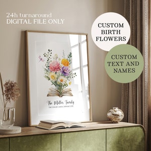 Family birth flower bouquet, Personalized birth month flower digital print, Unique birthday gift, Floral family portrait, Printable wall art