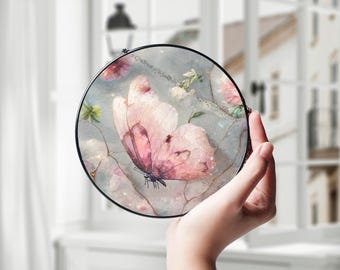 Atrapasueños de cristal con forma de mariposa: decoración colgante de cristal rosa para ventana