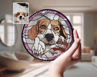 Custom Dog Portrait from Photo Glass Suncatcher, Horse Memorial Sun Catcher Stained Glass Pet Memorial Gift, Pet Personalized Dog Lover Gift
