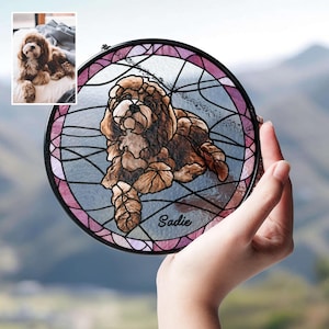 Custom Dog Portrait from Photo Suncatcher, Pet Sun Catcher Memorial, Stained Glass Pet Memorial, Personalized Pet Portrait Housewarming Gift