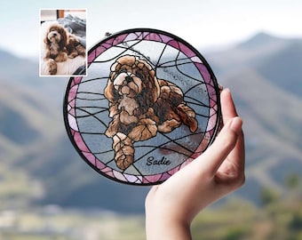 Custom Dog Portrait from Photo Suncatcher, Pet Sun Catcher Memorial, Stained Glass Pet Memorial, Personalized Pet Portrait Housewarming Gift