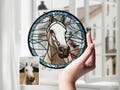 Custom Horse Portrait from Photo Suncatcher, Pet Sun Catcher Memorial Stained Glass Pet Memorial, Personalized Pet Portrait Horse Lover Gift product logo