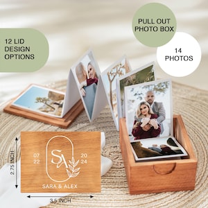 Wysuwany album na zdjęcia, spersonalizowane drewniane pudełko na pamiątki, spersonalizowane pudełko na zdjęcia, drewniane pudełko na pamiątki, małe drewniane pudełko, prezent na 5. rocznicę