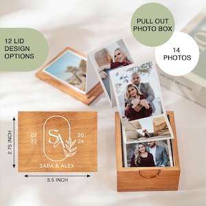 Wysuwany album na zdjęcia, spersonalizowane drewniane pudełko na pamiątki, spersonalizowane pudełko na zdjęcia, drewniane pudełko na pamiątki, małe drewniane pudełko, prezent na 5. rocznicę