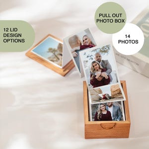 Wysuwany album na zdjęcia, spersonalizowane drewniane pudełko na pamiątki, spersonalizowane pudełko na zdjęcia, drewniane pudełko na pamiątki, małe drewniane pudełko, prezent na 5. rocznicę