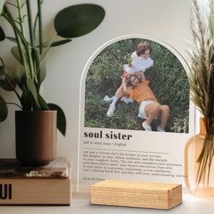 Personalized Soul Sister definition plaque with stand, Custom photo gifts, Birthday gift for her, Gift for best friend, Sister picture frame