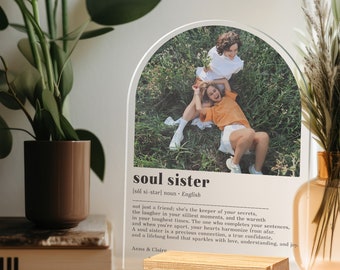 Personalized Soul Sister definition plaque with stand, Custom photo gifts, Birthday gift for her, Gift for best friend, Sister picture frame