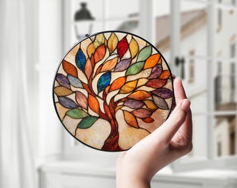Acchiappasole in vetro colorato ad albero - Decorazione da appendere alla finestra, acchiappasole ispirato alla natura, regalo di inaugurazione della casa per lei