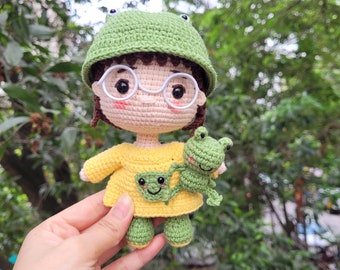 Frog doll crochet, Doll cosplay frog, Cute doll crochet, Froggy doll, Doll for girl