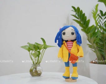 Handmade Crochet Doll: Wool & Cotton Amigurumi in Yellow Raincoat