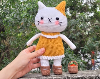 Crochet Cat Amigurumi: Handmade Stuffed Kitten with Detachable Skirt