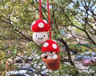 Handmade Crochet Mushroom Car Hanging: Wool Car Charm