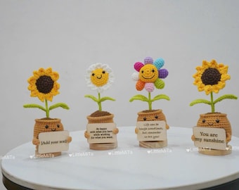 Graduation Gift, Thank You For Helping Me Grow Gift,Crochet Flower in Pot,Gift for Her/Him, Cute Handmade Crochet Emoji Sunflowers Pot Plant