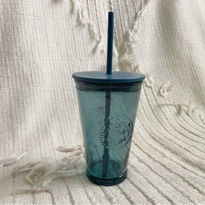 Starbucks Glass Tumbler 18 oz Clear Pink with Reusable Straw – Blueberry Cat