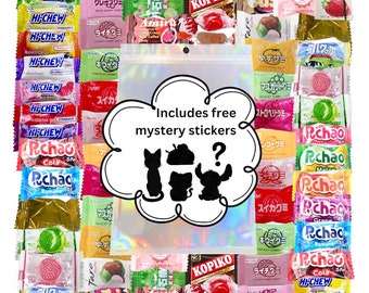 Asian Assorted Candy Bag 60 Counts | Variety Best Tasting Candies from Japan, China, Korea, etc.|  Includes Free Mystery Stickers