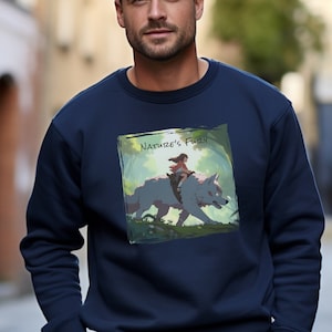 Anime-Inspired Wolf and Girl Adventure Sweatshirt, Nature&#39;s Fury, Fantasy Art Pullover Manga Aesthetic Pullover, Gift for Anime Fans