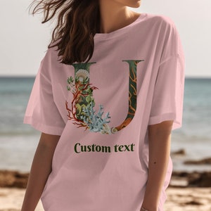 Camiseta personalizada com texto Ocean Life Alphabet Letter U, camiseta gráfica marinha unissex, design de criaturas marinhas, roupa casual, presente para amantes da natureza