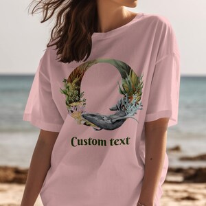 Camiseta personalizada com texto Ocean Life Alphabet Letter O, camiseta gráfica marinha caprichosa, roupa unissex para adultos, roupa casual com tema subaquático