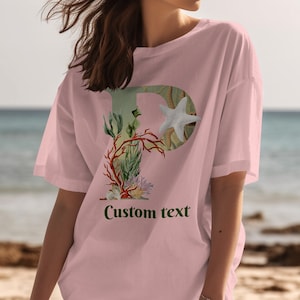 Camiseta personalizada com texto Ocean Life Alphabet Letter P, camiseta com biologia marinha e criaturas marinhas, roupa unissex para adultos, camiseta com estampa educacional