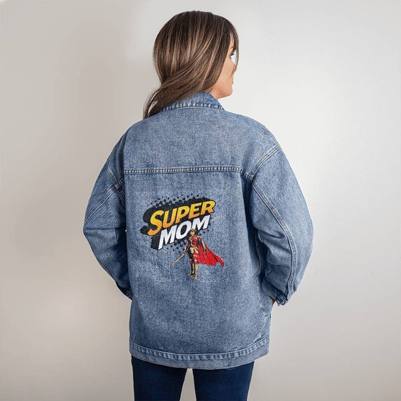 Super Mom Oversized Women's DTG Denim Jacket, Denim Jacket