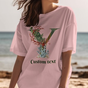 Camiseta gráfica personalizada com cena oceânica de recife de coral subaquático, camiseta unissex de vida marinha, tecido ecológico, top exclusivo com design aquático, letra Y