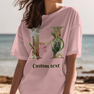 Camiseta personalizada com texto inspirado no oceano, letra H do alfabeto, camiseta gráfica de vida marinha, camiseta de presente de biólogo marinho, camiseta casual para amantes da praia