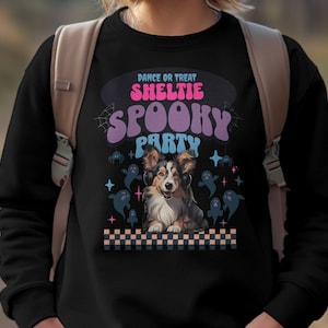 Minimalist Shetland Sheepdog Dogs Halloween Shirt, Dogs Lover Gift, Ghost Dogs Sweatshirt, Halloween Dog, Halloween Crewneck,Pumpkin Sweater
