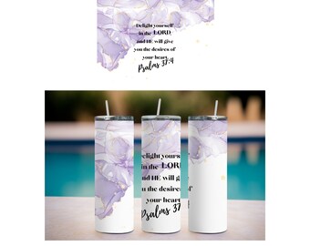 Salmo 37:4. Diseño de funda para vaso delgado de 20 oz (591 ml), vaso morado, diseño de vaso recto, descarga digital, PNG.