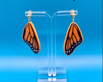 Brilliant Orange Monarch Butterfly Wing Clay Earrings