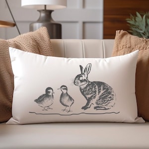 Easter Pillow Cover, Spring Cushion, Easter Decor, Bunny Pillow, Easter Gift, Easter Bunny, Spring Accents, Easter Decor, Chicken Pillow