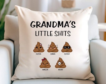 Grandma’s Little Sh*ts Pillow Cover with Grandchildren’s Names, Mother's Day Gift, Funny Gift For Mom, Personalized Gift, Last Minute Gift