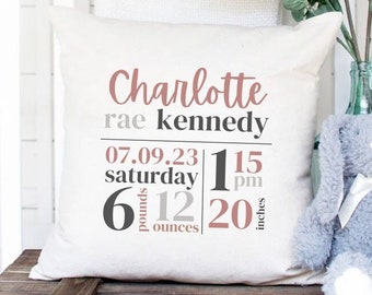 Personalized Birth Stat Pillow Cover for Baby Girl or Boy, Baby Shower Gift, Baptism Gift, Nursery Pillow, Nursery Decor, Newborn Keepsake
