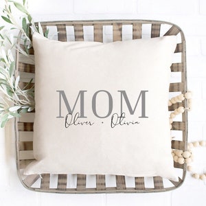 Funda de almohada MOM con nombres de niños, regalo de almohada del Día de la Madre hecho a mano, regalo de cumpleaños para mamá, regalo del Día de las Madres, regalo personalizado