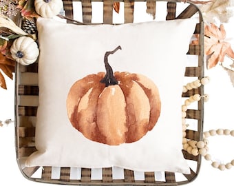 Fall Decor, Pumpkin Pillow Cover, Watercolor Pumpkin Throw Pillow, Fall Home Decor, Thanksgiving Decor, Autumn Decor, Fall Farmhouse Decor