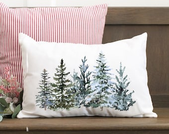Funda de cojín lumbar con diseño de árboles navideños de invierno, 30 x 40 cm (12 x 16 pulgadas), ideal para decorar sofás y sillones en fiestas navideñas de invierno.