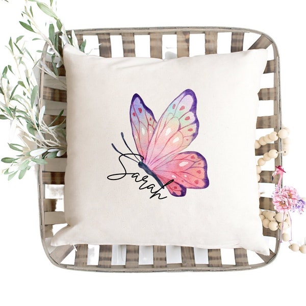 Butterfly Pillow Cover With Child Name, Personalized Children’s Pillow, Kids Bedroom Decor, Kids Decor, Nursery Decor, Name Gift, Baby Gift