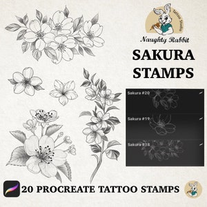 Sakura Procreate ブラシセット/ユニークなタトゥースタンプブラシ/デジタルアートタトゥーステンシル/タトゥーリファレンス用の Procreate ブラシ
