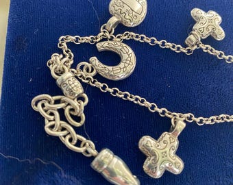 Brighton Double  Chain Horseshoe, Cross, Heart Charm Bracelet